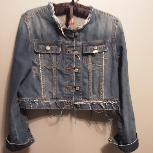 REPURPOSED UPCYCLED CUSTOM JEAN JACKET L - Picture 2 of 6